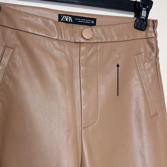 Zara Tan Brown Vegan Faux Leather Pants Leggings Ankle Zipper High Rise Size XS - Picture 6 of 6
